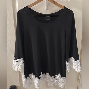 Chic Black Blouse with White Lace Trim